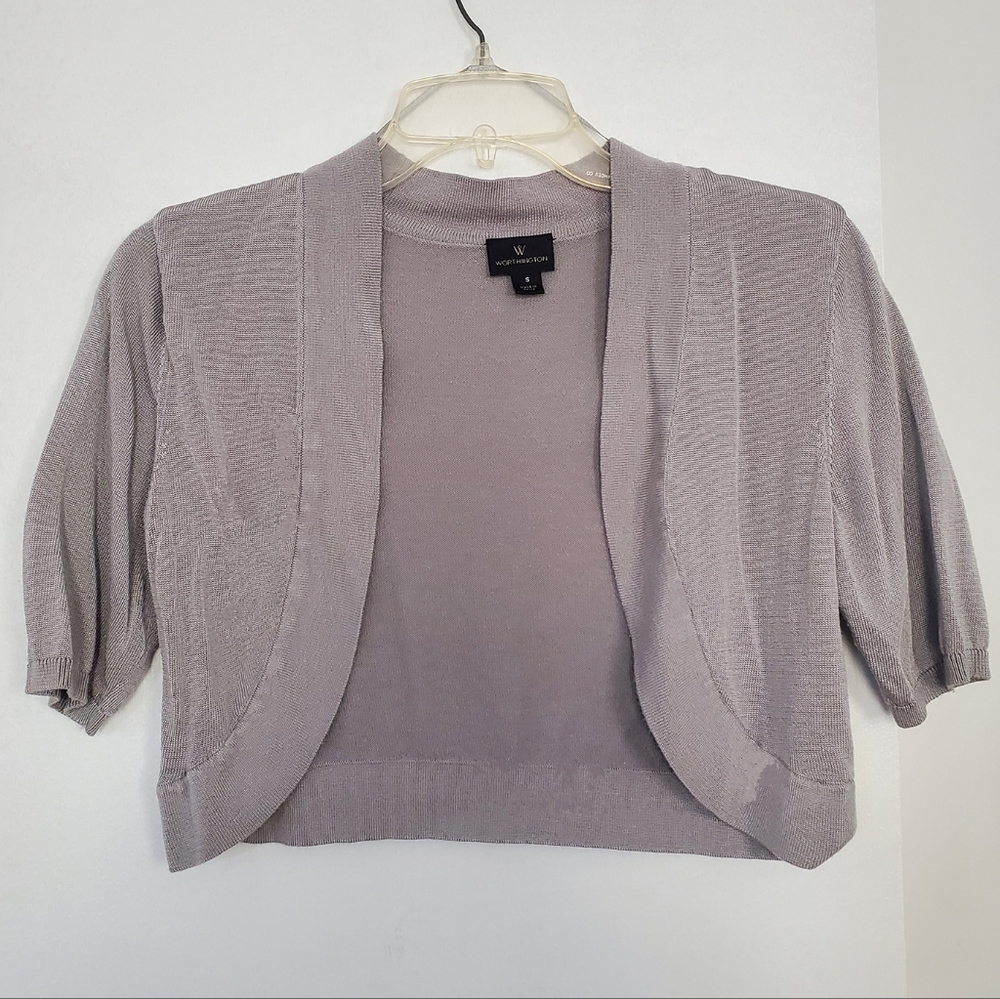 Cropped Knitted Gray Short Sleeve Cardigan